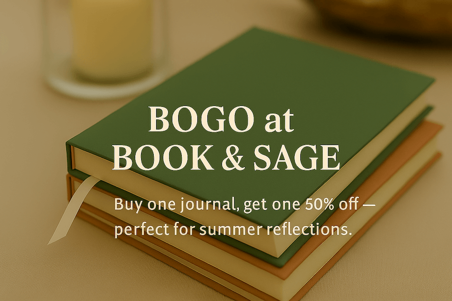 Ad with a stack of two books promoting a BOGO journal sale Ad with a stack of two books promoting a BOGO journal sale